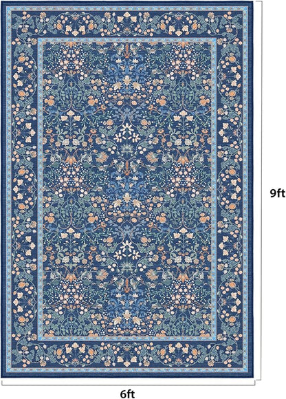AMADA HOMEFURNISHING 6x9 Area Rugs, Non-Slip & Low-Profile Living Room Rug with Durable Edge Binding, Soft Large Washable Floral Rug for Living Room, Bedroom, Dining Room