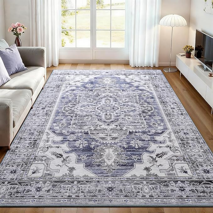 Maxsoft Large Area Rugs for Living Room Bedroom, 5x7 Gray Blue Washable Rug with Rubber Backing, Non-Slip and Stain Resistant Soft Throw Indoor Carpet for Dining Room Office Kitchen Dorm Home Decor