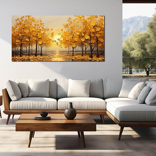 Tree Painting Wall Art Bedroom Yellow Wall Pictures for Living Room Office Wall Art Decor 24 x 48 Inch