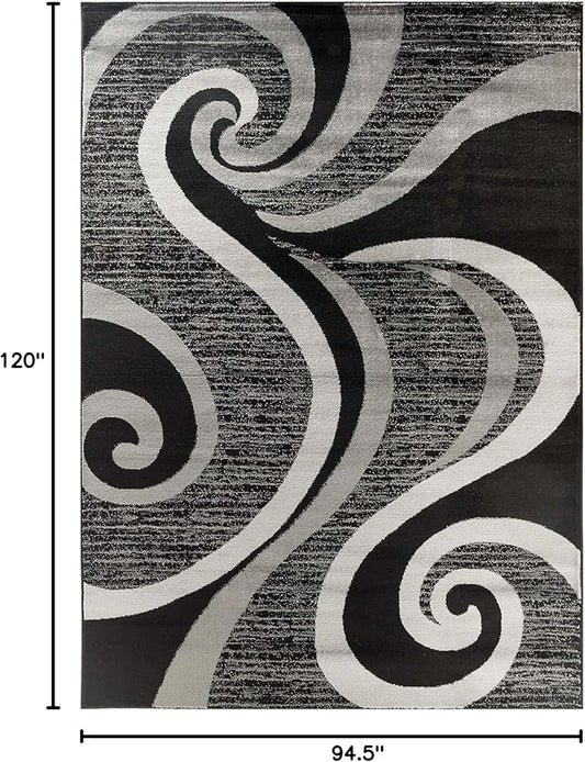 GLORY RUGS Modern Area Rug 8x10 Black Gray Swirls Carpet Bedroom Living Room Contemporary Dining Accent Sevilla Collection 4817A (8x10, Black)