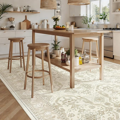 Soalmost 7x10 Area Rug for Living Room Washable Abstract Vintage Soft Thin Indoor Floor Non-Slip Carpet for Bedroom Dining Room Beige/Brown