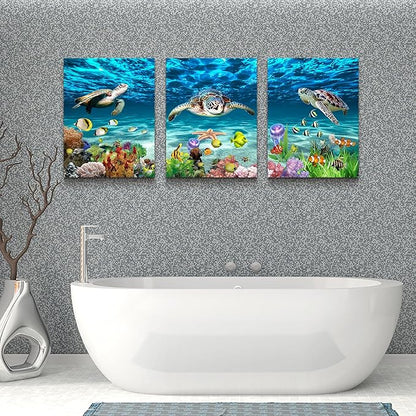 Lapremoly Family Wall Decor for Living Room Canvas Wall Art for Bedroom Bathroom Wall Decoration Ocean Sea Turtle Scenery Paintings Modern Pictures Artwork office Ready to Hang Home Decor 3 Pieces