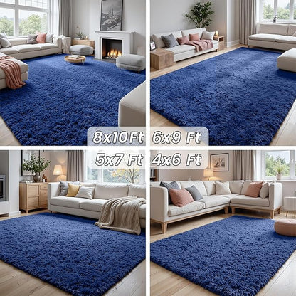 2x6 Bedside Area Rugs for Bedroom: Soft Fluffy Shag Blue Rug for Hallway, Non-Slip Fuzzy Plush Living Room Rug Indoor Floor Carpet for Kids Rooms, Dorm, Nursery, Modern Home Aesthetic Decor