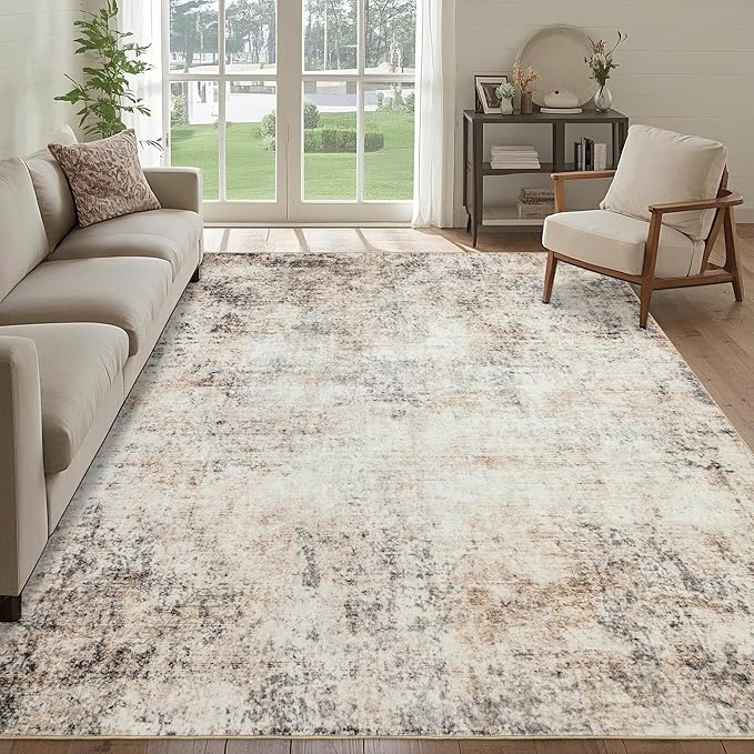 Washable 5x7 Area Rug: Neutral Rugs for Living Room Dining Room Bedroom Office Indoor - Non-Slip Modern Large Carpet Home Decor - 5x7 Sandstone Beige Gray