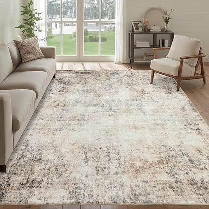 Washable 5x7 Area Rug: Neutral Rugs for Living Room Dining Room Bedroom Office Indoor - Non-Slip Modern Large Carpet Home Decor - 5x7 Sandstone Beige Gray