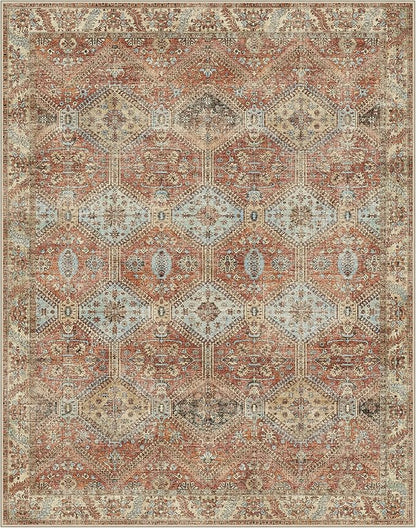 GENIMO 6x9 Area Rugs for Living Room, Machine Washable Non Slip Rugs, Low Pile Lightweight Print Rug for Bedroom, Dining Room, Home Office, Vintage Brick Red