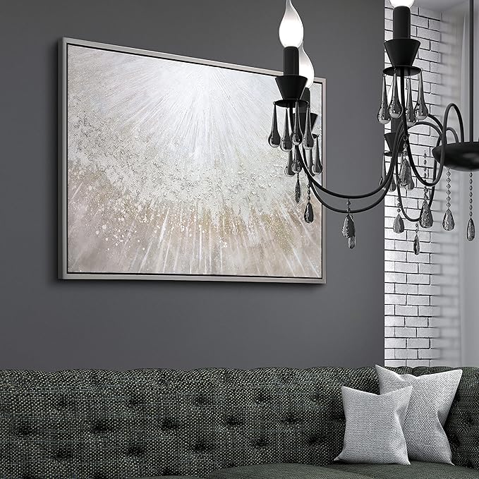 Empire Art Direct Abstract Wall Art Textured Hand Painted Canvas by Martin Edwards, Champagne Frame, 32" x 48", Silver Pellets