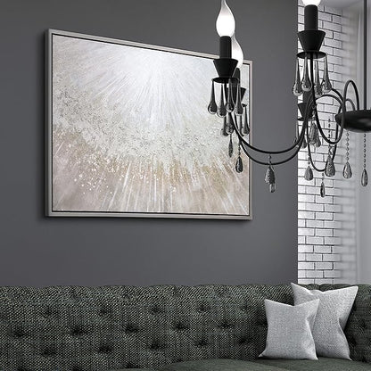 Empire Art Direct Abstract Wall Art Textured Hand Painted Canvas by Martin Edwards, Champagne Frame, 32" x 48", Silver Pellets