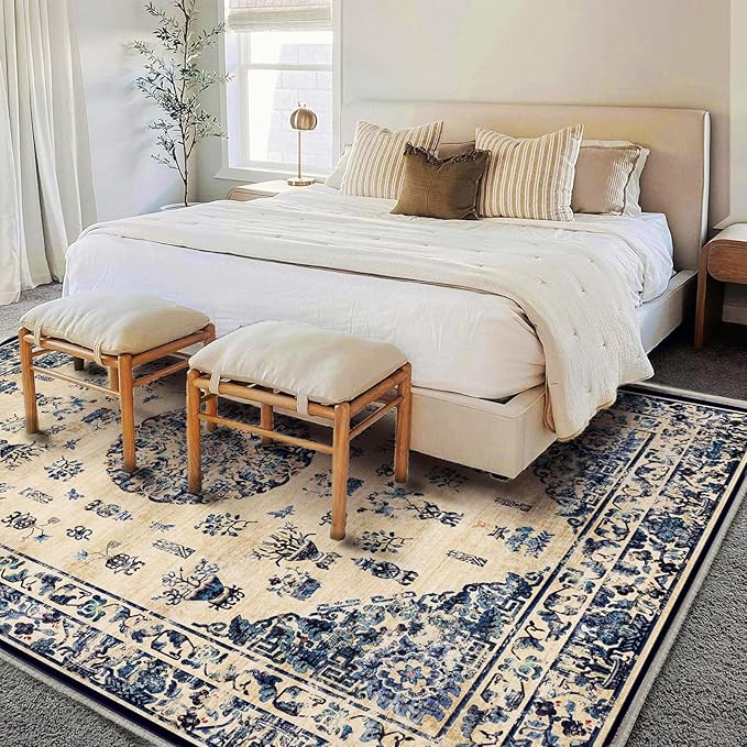CHAMPLANT Washable Area Rug 8'x10' Retro Boho Design Non-Shedding Non-Slip Easy Care Ideal for High Traffic Areas in Living Room Bedroom Office Coffee Table Kitchen Large Carpet