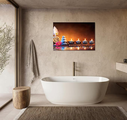 Zen Wall Art Lotus Flower Decor Breathe Canvas Picture Candles Relaxing Peaceful Poster Prints for Zen Spa Room Living Room Bedroom(16.00" x 24.00")