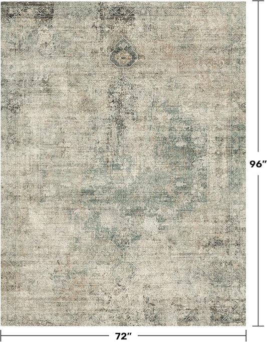 Hazo Haus Neutral Dark Rugs for Living Room - 6x8 Washable Moss Rug for Dining Room Table, Bedroom Under Bed, Ultra-Thin Soft Textured Moss Green Indoor Decor