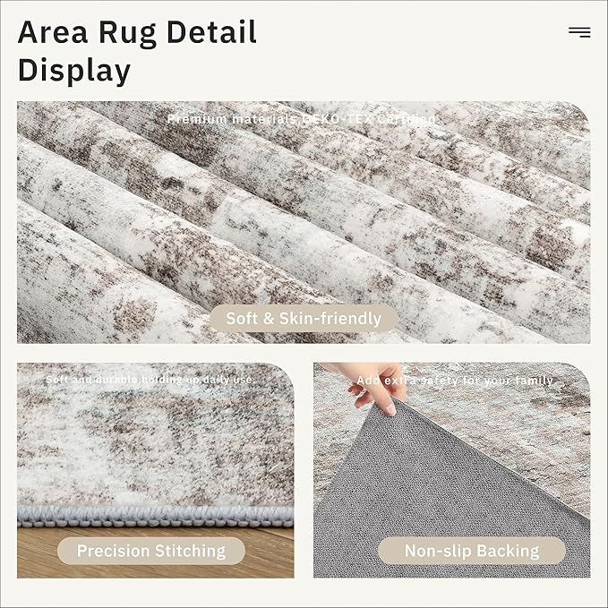 Soalmost 3x5 Rug, Abstract Small Area Rug for Kitchen, Entryway, Machine Washable Non-Slip Throw Rug, Vintage Carpet for Nursery Coffee Table Pink Grey