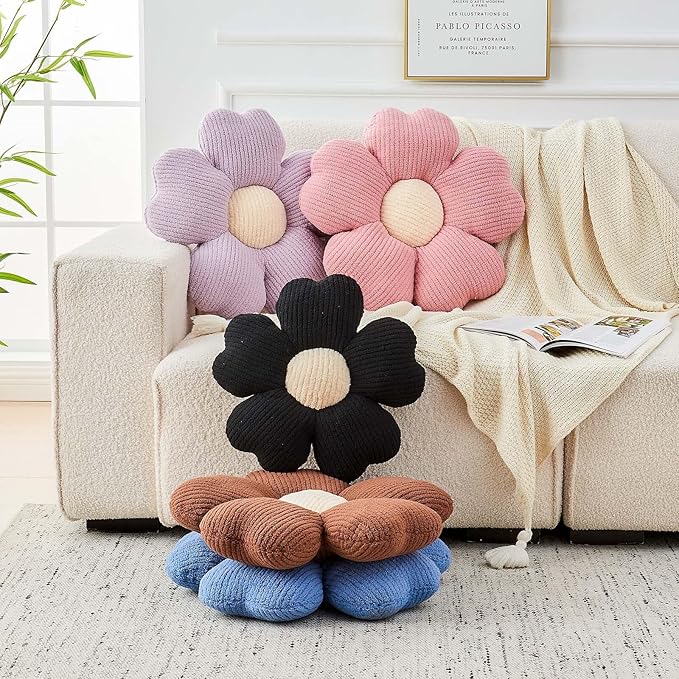 Kcvvcr Flower Throw Pillow, Cute Flower Shaped Pillow Decorative Throw Pillow for Bed Couch, Soft Daisy Pillows Floor Seating Cushion Cushions (14.9 Inch Purple)