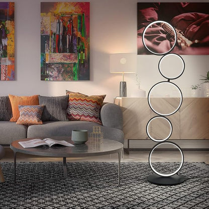 COSYLUX LED Modern Floor Lamp for Bedroom, 3 Way Bright Dimmable Corner Floor lamp with 5-Ring 2-in-1 Standing Tall End Table Lamp for Living Room & Office Reading Light, 3260LM, 6000K, Black.