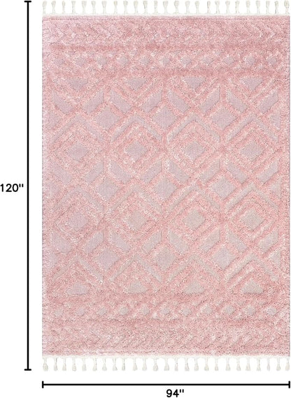 nuLOOM Akia Lattice High/Low Tassel Area Rug, 7'10" x 10', Pink