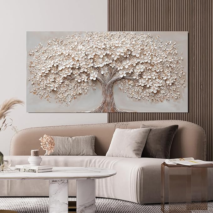 Canvas Wall Art Decor Prints Botanical Large Wall Art Pictures for Living Room Canvas Art Wall Decor Oversized Tree of Life Wall Art Decor Modern White Wall Art Prints Artwork for Walls Bedroom Office Decor 39" X 78"