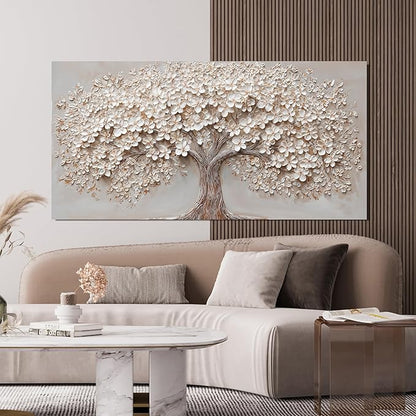 Canvas Wall Art Decor Prints Botanical Large Wall Art Pictures for Living Room Canvas Art Wall Decor Oversized Tree of Life Wall Art Decor Modern White Wall Art Prints Artwork for Walls Bedroom Office Decor 39" X 78"