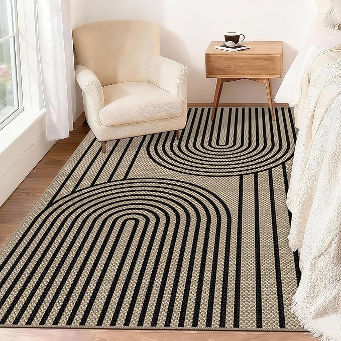 Easy Jute Rugs for Entryway, 3' x 5' Indoor Outdoor Rug, Black Farmhouse Washable Ultra-Thin Non-Slip Area Rug for Foyer, Backdoor, Living Room, Kitchen, Bedroom, Balcony