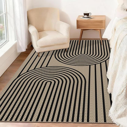 Easy Jute Rugs for Entryway, 3' x 5' Indoor Outdoor Rug, Black Farmhouse Washable Ultra-Thin Non-Slip Area Rug for Foyer, Backdoor, Living Room, Kitchen, Bedroom, Balcony