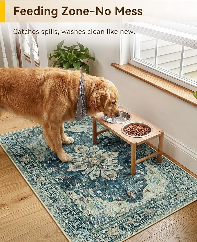 RELEANY Area Rugs 2'x3' Kitchen Rugs Entry Rug Small Rugs for Entryway Kitchen Bathroom Door Mat Indoor Entrance,Washable Non Slip, Dark Blue Vintage