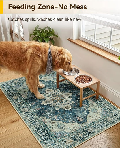 RELEANY Area Rugs 2'x3' Kitchen Rugs Entry Rug Small Rugs for Entryway Kitchen Bathroom Door Mat Indoor Entrance,Washable Non Slip, Dark Blue Vintage