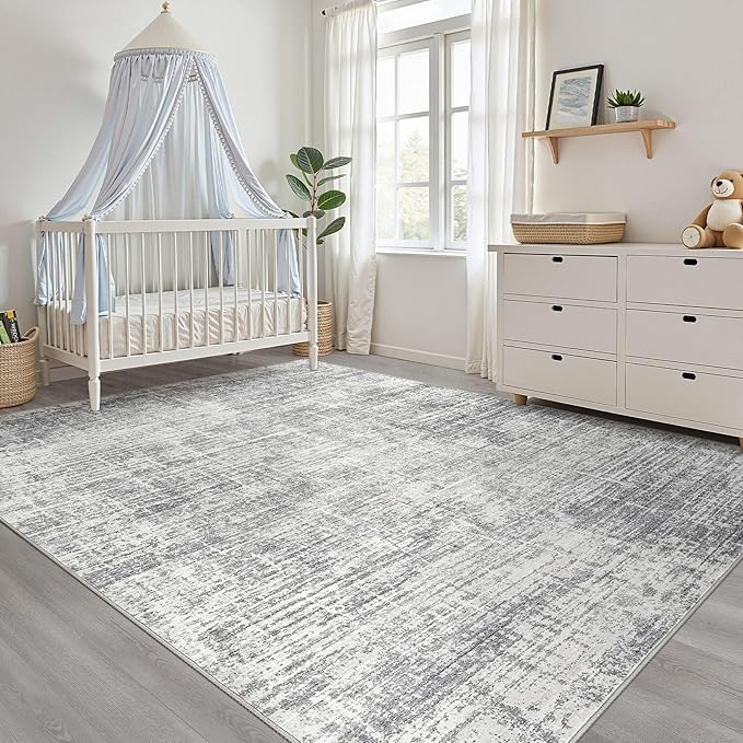 6x8 Area Rug Living Room: Washable Large Neutral Grey Rug Abstract Soft Modern Stain Resistant Indoor Floor Non-Slip Carpet for Bedroom Nursery Kids Office Playroom Dining Room Under Table Home