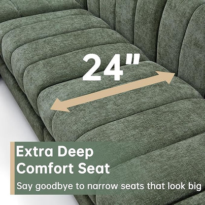 Morden Fort 6-Seater L-Shaped Modular Sectional Sofa, Large Deep Seat Chenille Couch for Living Room, Modern Modular Corner Sofa with High-Density Foam Cushions, Family Couch, Green