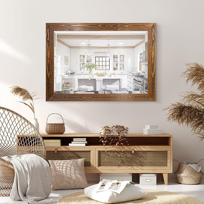 Wexford Home Maple Rustic Mirror Rectangular Barnwood Framed Wall Mirror for Home Decor, Vertical or Horizontal Hanging, 41x29
