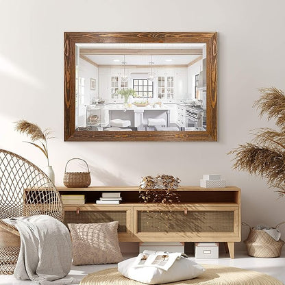 Wexford Home Maple Rustic Mirror Rectangular Barnwood Framed Wall Mirror for Home Decor, Vertical or Horizontal Hanging, 41x29