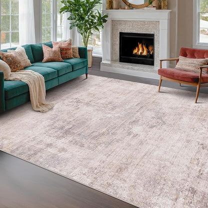 Hazo Haus Modern Pink and Grey Rugs for Bedroom Girls - Abstract 6x9 Area Rug for Living Room, Dining Room Under Table, Thin & Soft Washable, Print Distressed Medallion Pattern