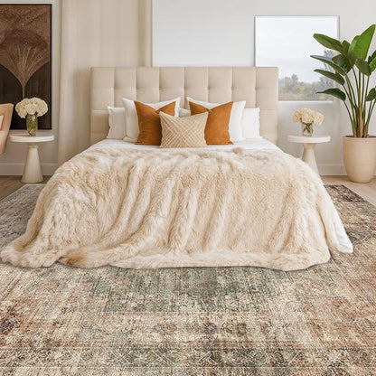 Brown and Green Rug for Living Room, Washable 5x7 Modern Abstract Area Rug for Bedroom, Foyer, Indoor Entryway, Home Office, Low Pile & Stain Resistant