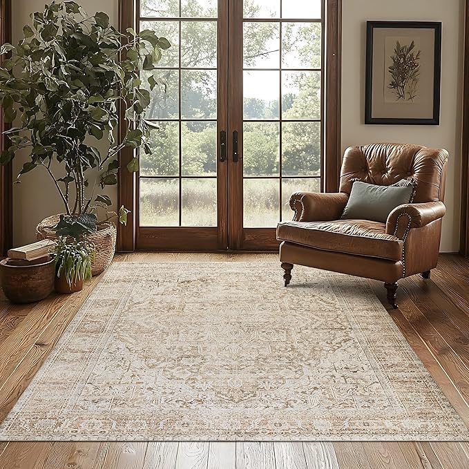 Tan Brown and Beige 3x5 Small Entryway Area Rug Indoor for Front Door Entry Way,Washable Non Slip Ultra Thin Modern Farmhouse Neutral Boho Door Mat Entrance