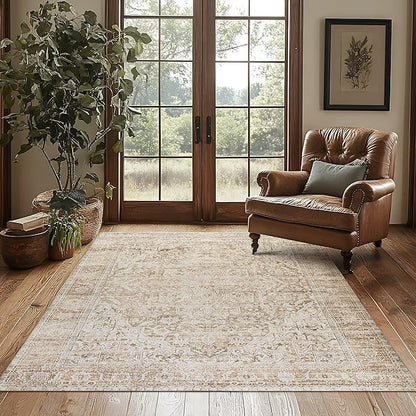 Tan Brown and Beige 3x5 Small Entryway Area Rug Indoor for Front Door Entry Way,Washable Non Slip Ultra Thin Modern Farmhouse Neutral Boho Door Mat Entrance