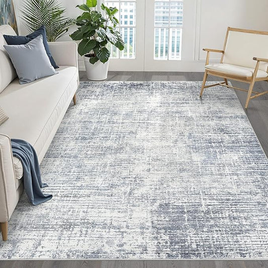 6x9 Area Rugs Living Room: Washable Large Neutral Blue Rug Abstract Soft Modern Stain Resistant Indoor Floor Non-Slip Carpet for Bedroom Nursery Kids Office Playroom Dining Room Under Table Home