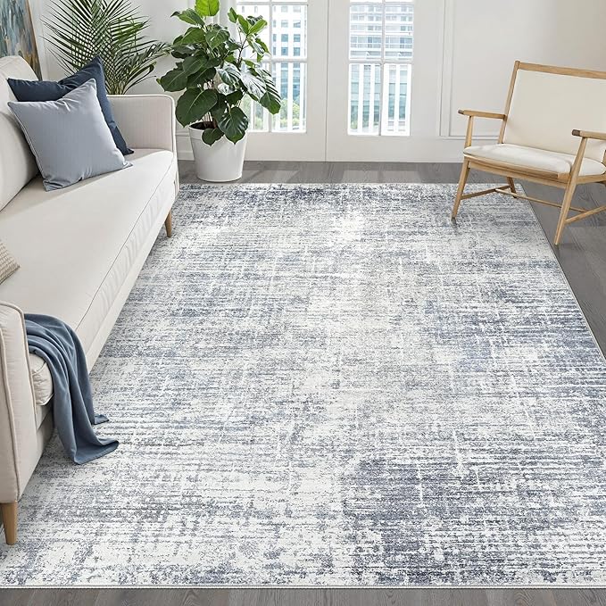 5x7 Area Rugs Living Room: Washable Large Neutral Blue Rug Abstract Soft Modern Stain Resistant Indoor Floor Non-Slip Carpet for Bedroom Nursery Kids Office Playroom Dining Room Under Table Home