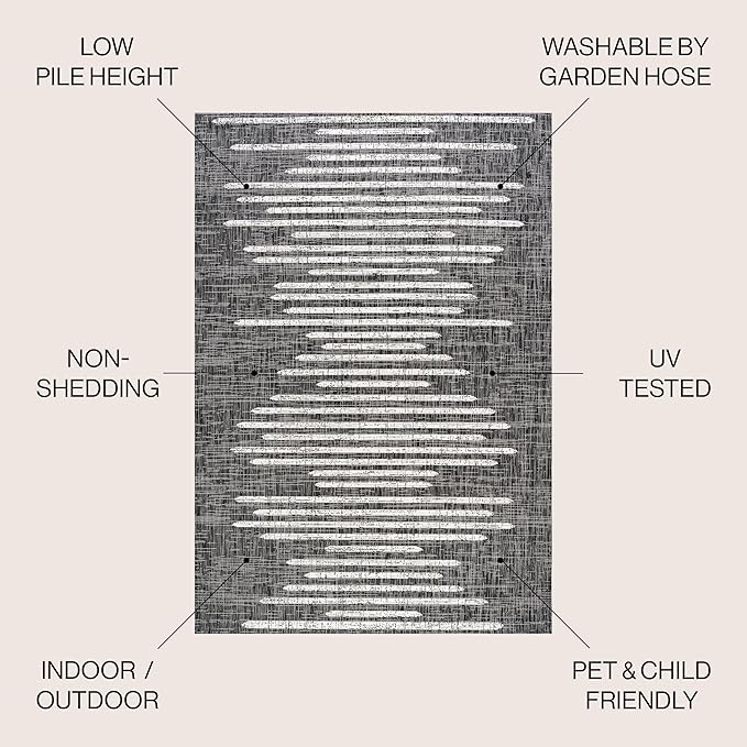 JONATHAN Y Stripe Geometric Indoor Outdoor Square Area Rug 9X9 Black/Ivory, Zolak Berber for Backyard, Patio, Porch, Easy-Cleaning, High Traffic, Pet-Friendly, Non-Shedding (SMB124E-9SQ)
