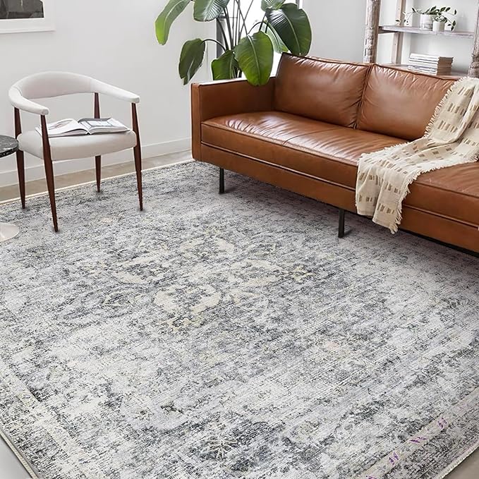 CHAMPLANT Washable Area Rug 9'x12' Retro Boho Design Non-Shedding Easy Care Ideal for High Traffic Areas in Living Room Bedroom Office Coffee Table Kitchen Large Carpet