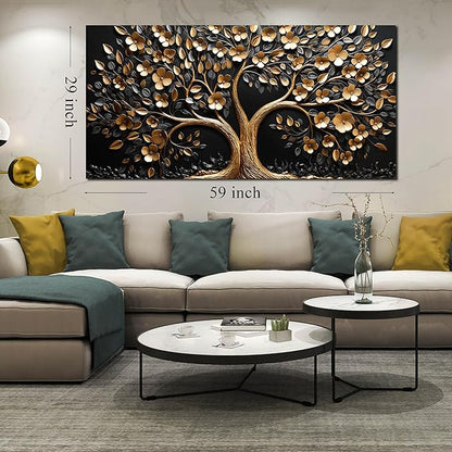 Tree of Life Canvas Wall Art for Living Room,Gold Canvas Wall Art for Bedroom,Tree Pictures Wall Decor 29 x 59 Inch