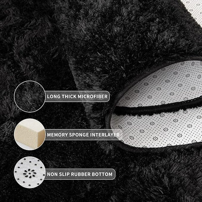 Tepook Fluffy Large Rugs for Living Room, Shag Area Rug 6x9 Soft Carpet for Bedroom, Modern Shaggy Rug for Kids Boys Girls, Plush Indoor Nursery Home Decor Rug with Non-Slip Bottom, Black, 6 X 9 Feet
