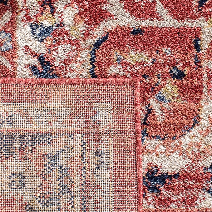SAFAVIEH Charleston Collection Area Rug - 5' Square, Red & Ivory, Oriental Distressed Design, Ideal for High Traffic Areas in Living Room, Bedroom, Dining Room (CHL411Q-5SQ)