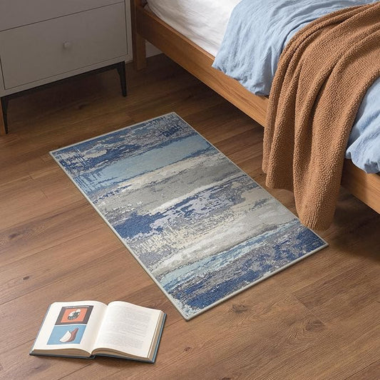 GENIMO 2X3 Washable Modern Doormat, Non-Slip Low Pile Chenille Area Rug, Small Entry Mat for Entrance Hallway Kitchen Bathroom, Indigo Drift