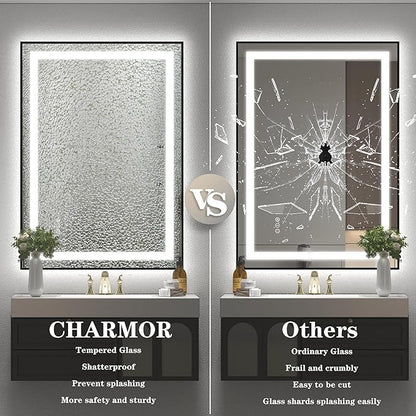 24x36 Framed LED Bathroom Mirror, Lighted Vanity Mirror with Lights, Dimmable Illuminated Mirror for Wall, Anti-Fog, Shatterproof (Front Lights and Backlit)