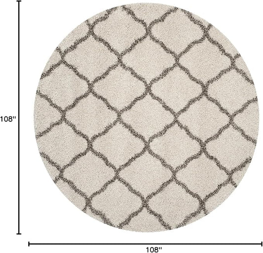 SAFAVIEH Hudson Shag Collection Area Rug - 9' Round, Ivory & Grey, Moroccan Trellis Design, Non-Shedding & Easy Care, 2-inch Thick Ideal for High Traffic Areas in Living Room, Bedroom (SGH283A)