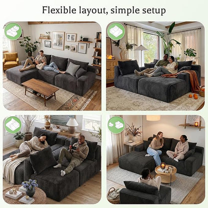 Homkdom Boneless Modular Sectional Couch, Cloud Couch L-Shaped Sofa with 61.5" Deep Seat & Left Facing Chaise – Deep Grey, 6 Configurations for Small Space Apartment, No Assembly