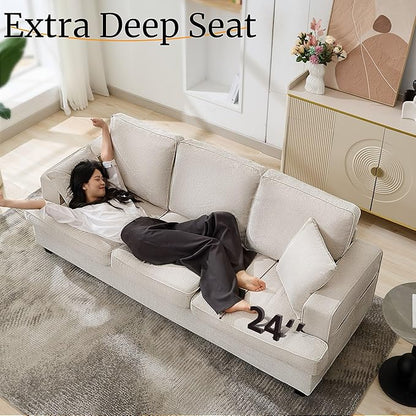 Couches for Living Room, Couch Sofa with Cloud Comfy Deep-Seat, 3 Seater Modern Chenile Sofas for Living Room Bedroom Office Apartment, Beige