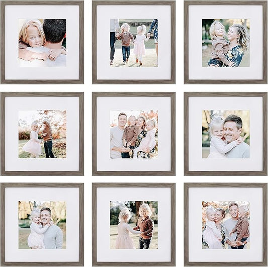 Sheffield Home 9 Piece Gallery Wall Frame Set, 12x12 Inch, Natural