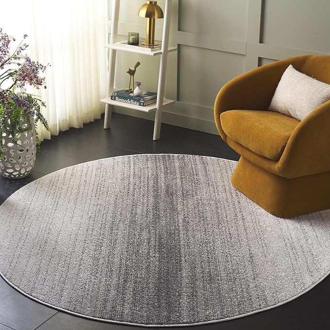 SAFAVIEH Adirondack Collection Area Rug - 6' Round, Light Grey & Dark Grey, Modern Design, Non-Shedding & Easy Care, Ideal for The Living Room, Dining, Bedroom (ADR183G)