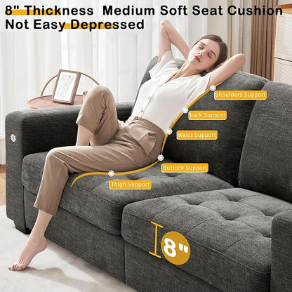 Hanherry 89" Sofa for Living Room, Modern Comfy Couch with Medium Firm Seat Cushion, Removable Cover,Wide Armrest,USB/Type-C Port,Chenille Fabric Couches for Small Space,Apartment