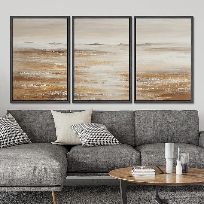 SIGNLEADER Framed Canvas Print Wall Art Set Soft Earth Tone Minimal Landscape Illustrations Minimal Decorative Bohemian for Living Room, Bedroom, Office - 24"x36"x3 Black