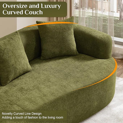 Oversized Sectional Sofa for Living Room, Modern Luxury Plush Chenille 4-Seater Extra Deep & Wide Seat Curved Cloud Couch with 4 Throw Pillows, No Assembly Needed, Sage Green